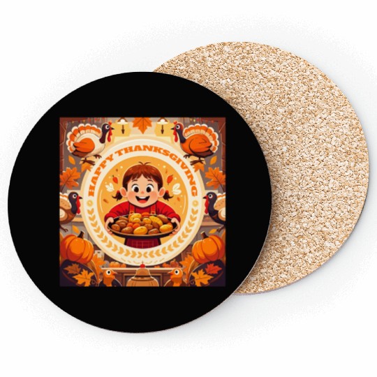child celebrate Happy Thanksgiving Roasted Potato Coasters