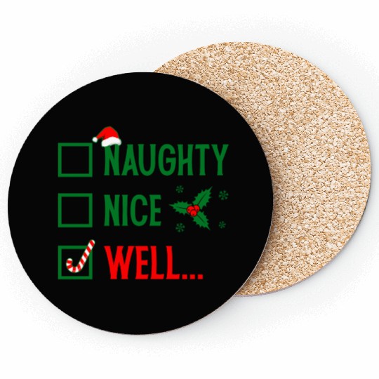 Naughty or Nice Funny Christmas Coasters