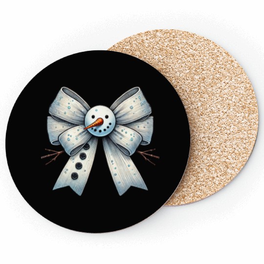 Snowman Coquette Bow, Merry Christmas Coasters