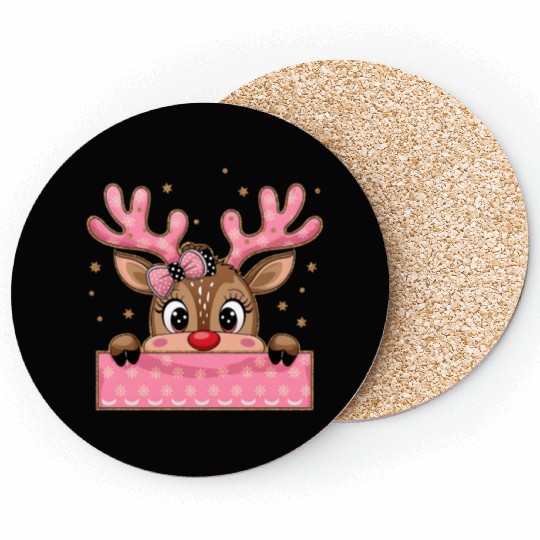 Glitter Coquette Pink Christmas Coasters