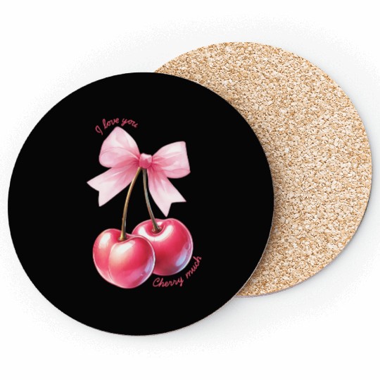 Cherries Bow, Valentines Retro Coasters