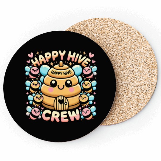 Happy Hive Crew Cute Bee Illustration Coasters