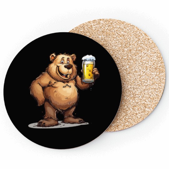 Cute Bear Drinking Beer 2 Coasters