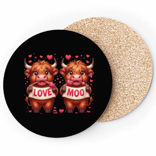 Cute cartoon valentines highland cow Coasters