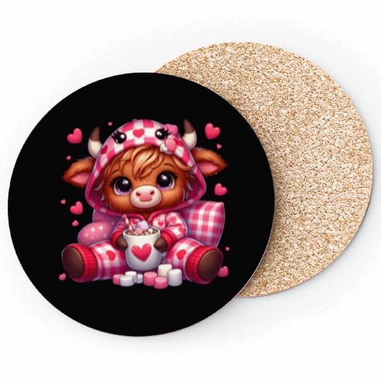 Cute cartoon valentines highland cow Coasters