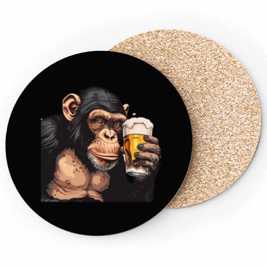 Cute Chimpanzee Drinking Beer 2 Coasters