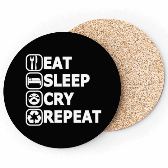 Eat Sleep Cry Repeat White Coasters