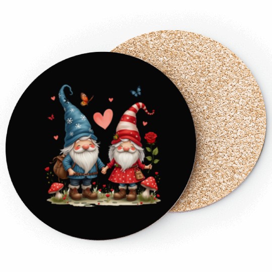 Gnomes Valentines Revelin, Valentines Retro Coasters