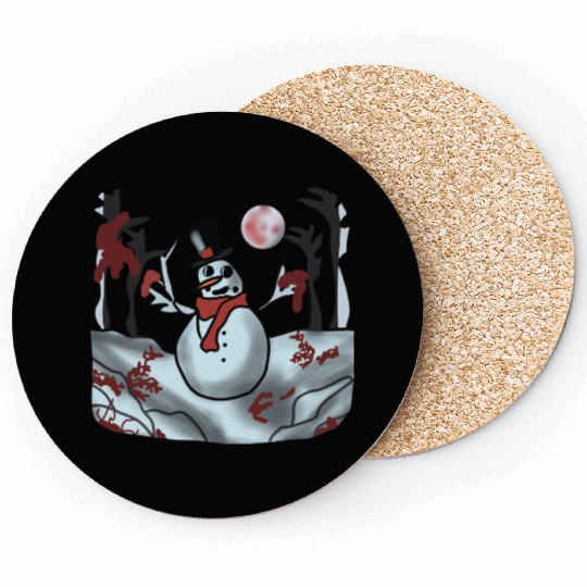 Snowman in the Creepy Holiday Forest Coasters