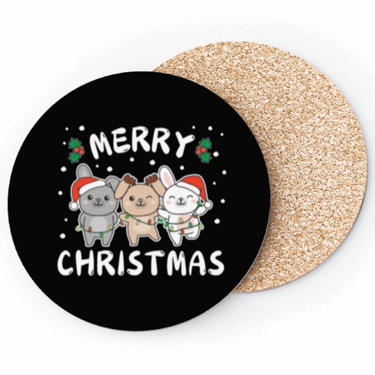 Merry Christmas Cute Bunny Festive Lights Bunny Coasters