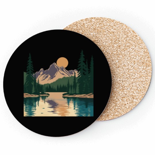 "Mountain Sunrise Serenity: A Scenic Outdoor Coasters