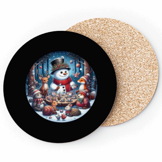 Funny Christmas Tea Party: Snowman & Woodland Fri Coasters