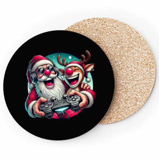 Funny Christmas Duo: Santa & Rudolph Gaming Coasters