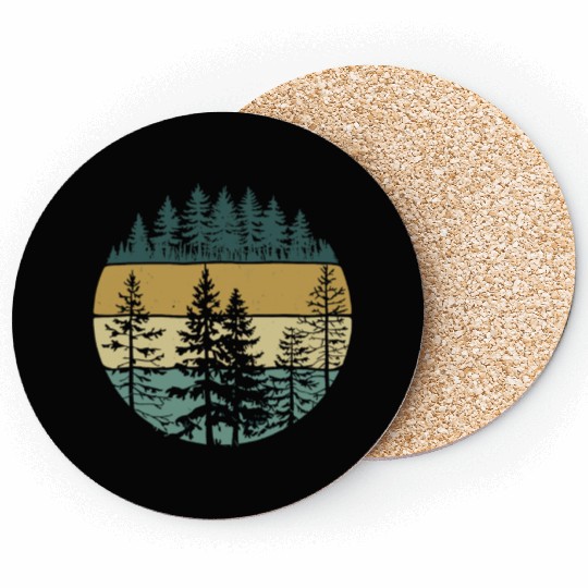 Retro Forest Trees Outdoors Nature Coasters