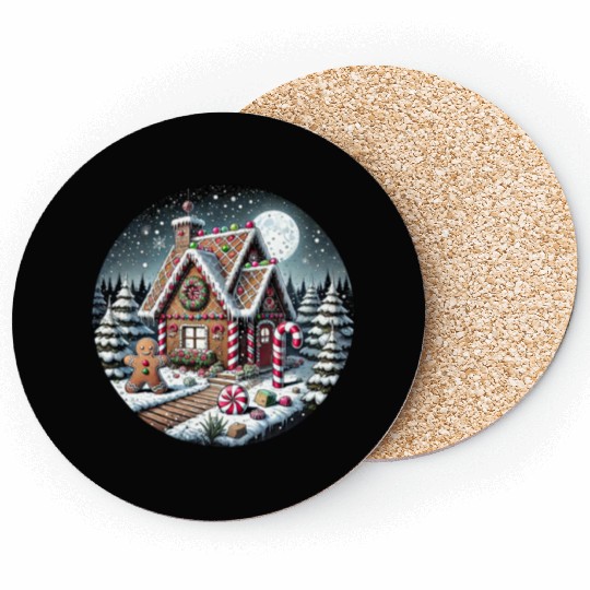 Christmas Gingerbread House with Candy Canes Coasters