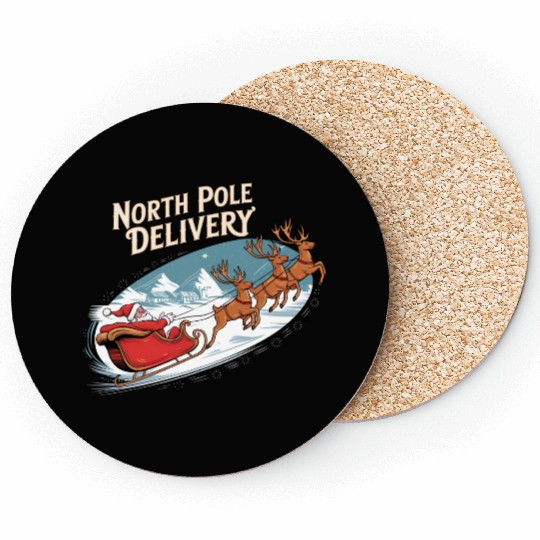 North Pole Delivery with Santa and Reindeer Coasters