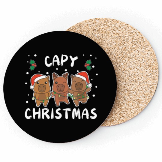 Merry Christmas Cute Capybara Festive Lights Coasters