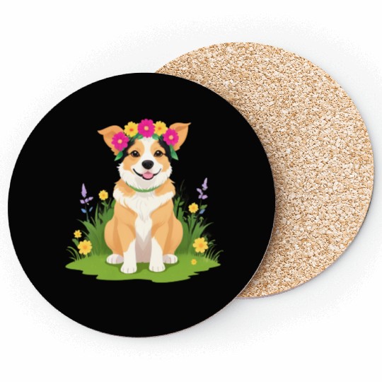 Flower Crown Corgi Coasters
