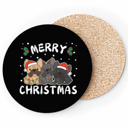 Merry Christmas Cute French Bulldog Festive Coasters