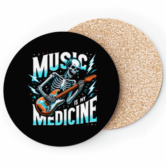 Skeleton Guitar Player Bones Guitarist Musician Coasters