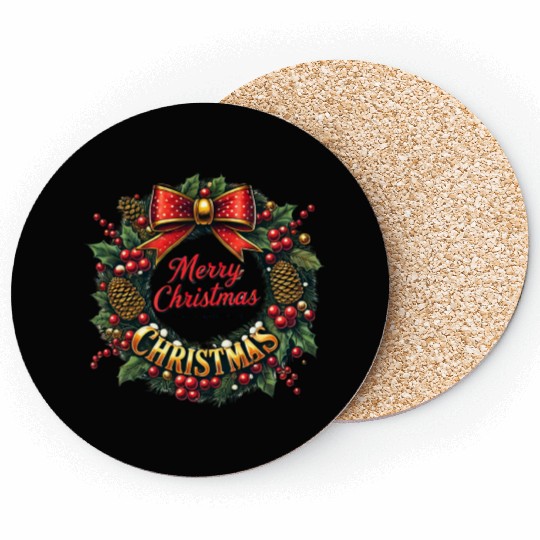 1950s Christmas Wreath - Vintage Holiday Cheer Coasters