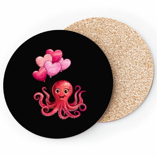 Octopus With Heart Balloons Valentines Day Octopus Coasters