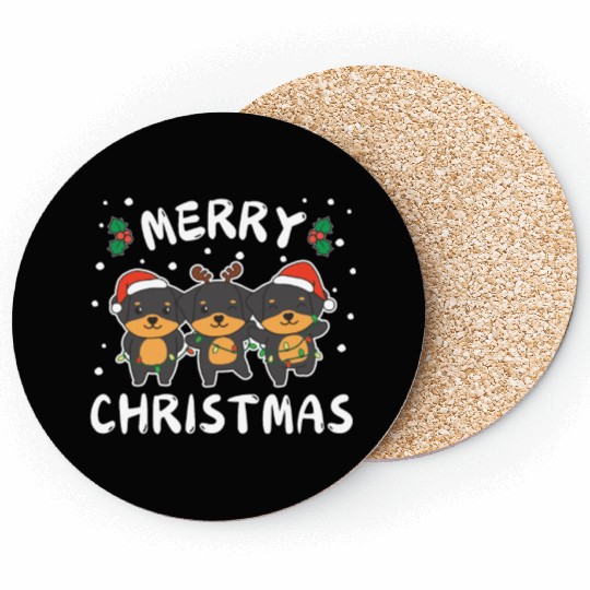 Merry Christmas Cute Rottweiler Festive Lights Coasters