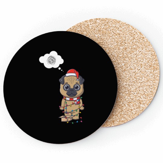 Festive Pug in Holiday Lights Coasters