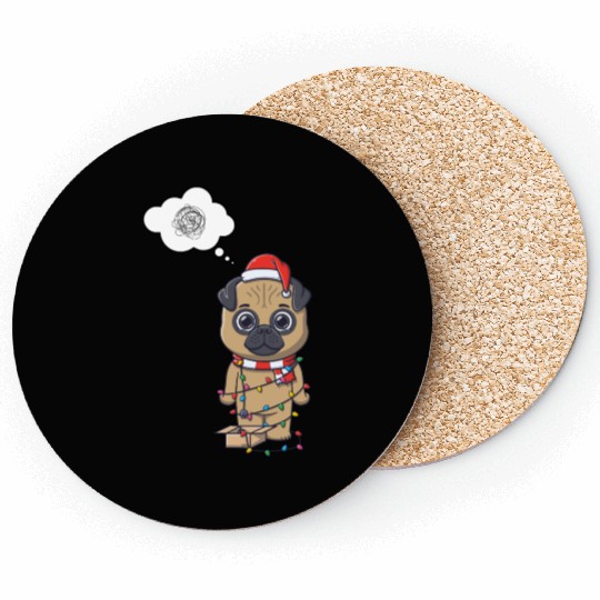 Festive Pug in Holiday Lights Coasters
