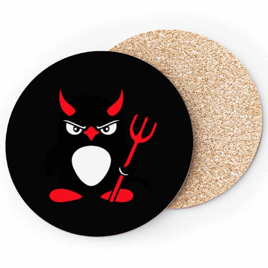 Penguin Devil Horns Trident Hell Evil Cool Satan Coasters