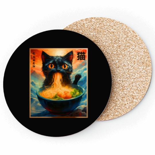 Cat Ramen Japanese Kawaii Cat Anime Funny Ramen Ca Coasters