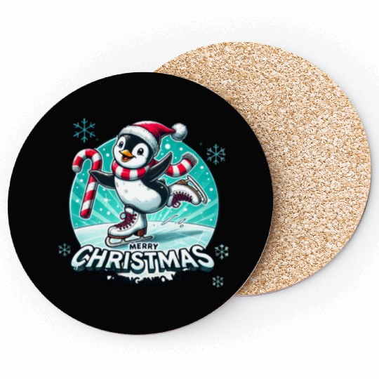 Penguin Ice Skating Christmas Fun Coasters