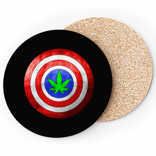 Captain Cannabis Shield Red White Blue and Green Coasters