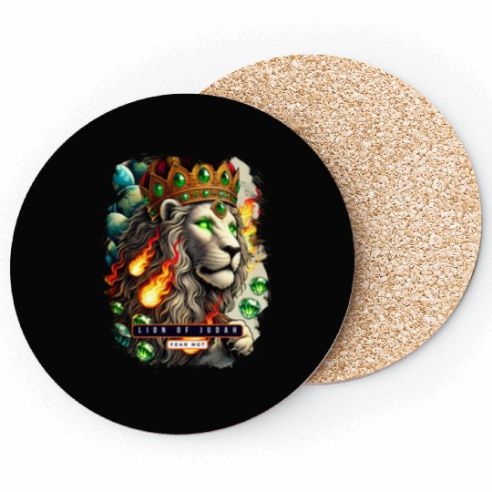 Majestic Lion of Judah with Crown Christian Coasters