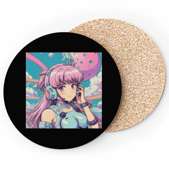Pastel Cyberpunk Anime Girl Design Coasters