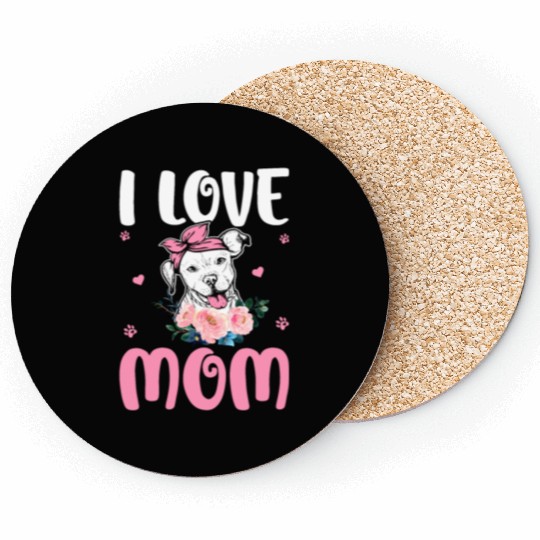I Love Mom Pitbull Mom Tattoo Coasters