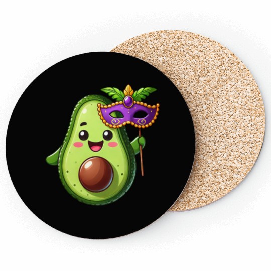 Mardi Gras Avocado Vegan Veggie Cartoon Coasters