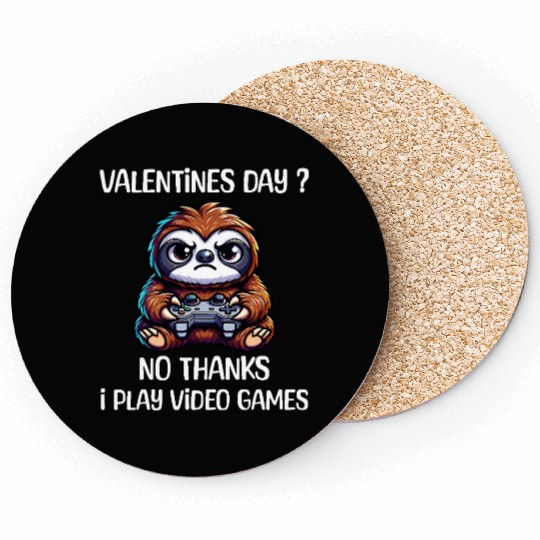 Funny Sloth Gaming Valentine's Day? No Thanks Coasters