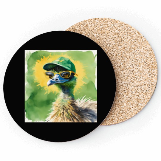 Green and Gold Emu Coasters