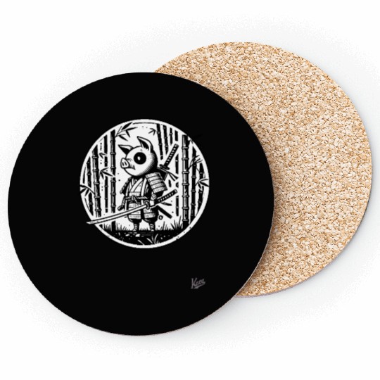 Pig Samurai in Bamboo Forest Coasters