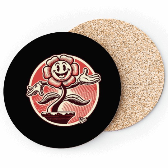 Funny Retro Cartoon Flower Coasters