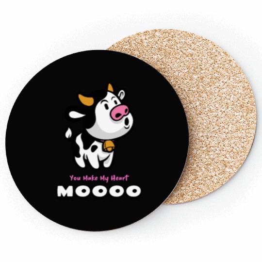 You Make My Heart Moo! Cow Valentines Day Coasters