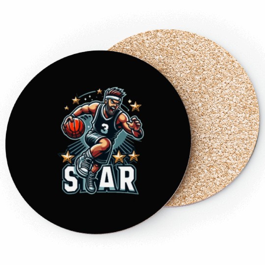 Basketball Star Dribbling Illustration Coasters