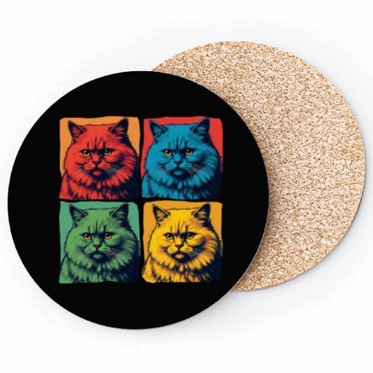 Colorful Pop Art Cat Portrait Coasters