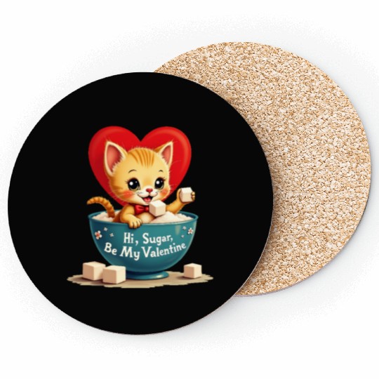 Hi Sugar Vintage Kitten Valentine s Day Card Coasters