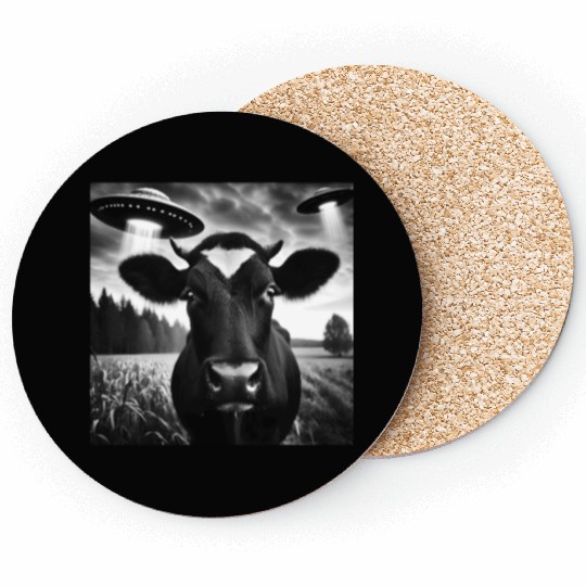 Cow cattle heifer Funny Graphic Selfie with UFO We Coasters