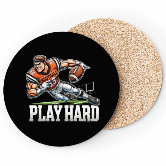 Play Hard Football Player Illustration Coasters