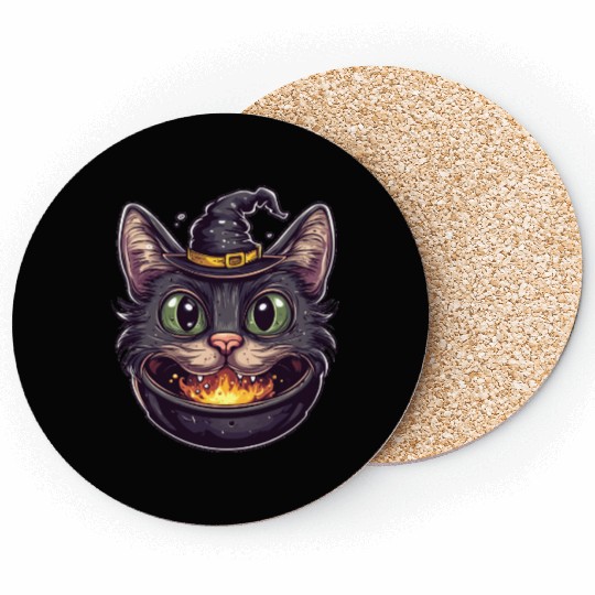 Cat Boiler Cat Witch Halloween Coasters
