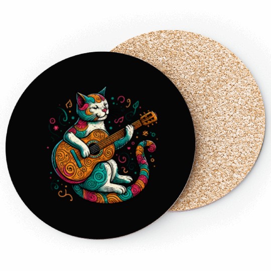 Cat Playing Guitar Coasters