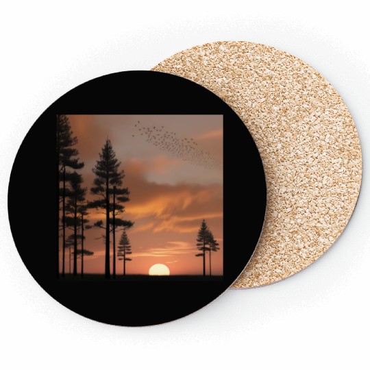 Pine forest at sunset Coasters